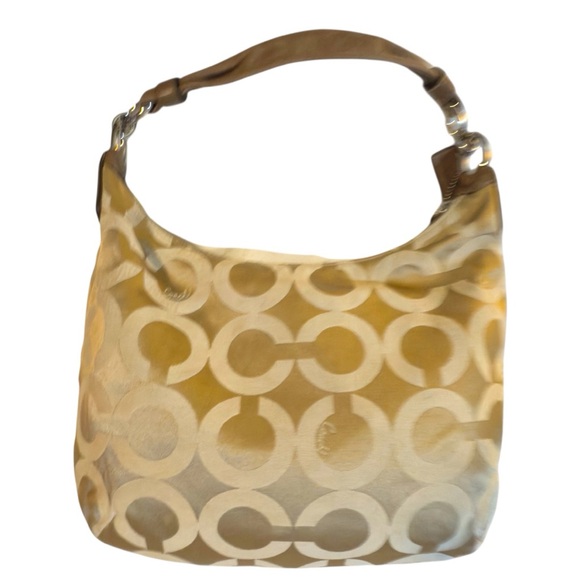 Coach Kristin Op art shoulder bag slightly iridescent tan jacquard Women’s purse - Picture 2 of 8